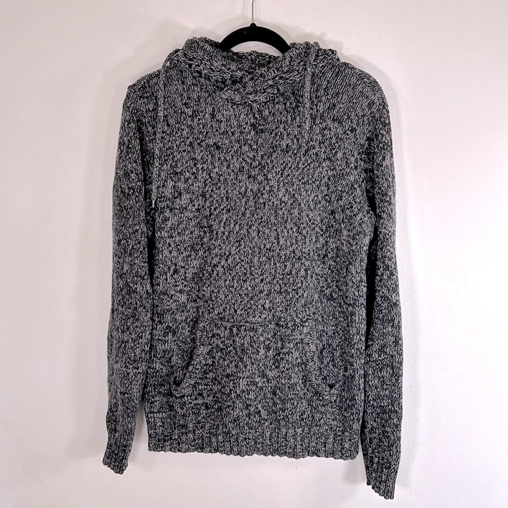 Birch Black Heavyweight Relaxed Fit Mens Size XL Hooded Black Grey Knit Sweater